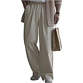 OYOANGLE Men's Straight Leg Casual Pants Elastic Waist Work Office Slacks Solid Lounge Trousers with Pocket