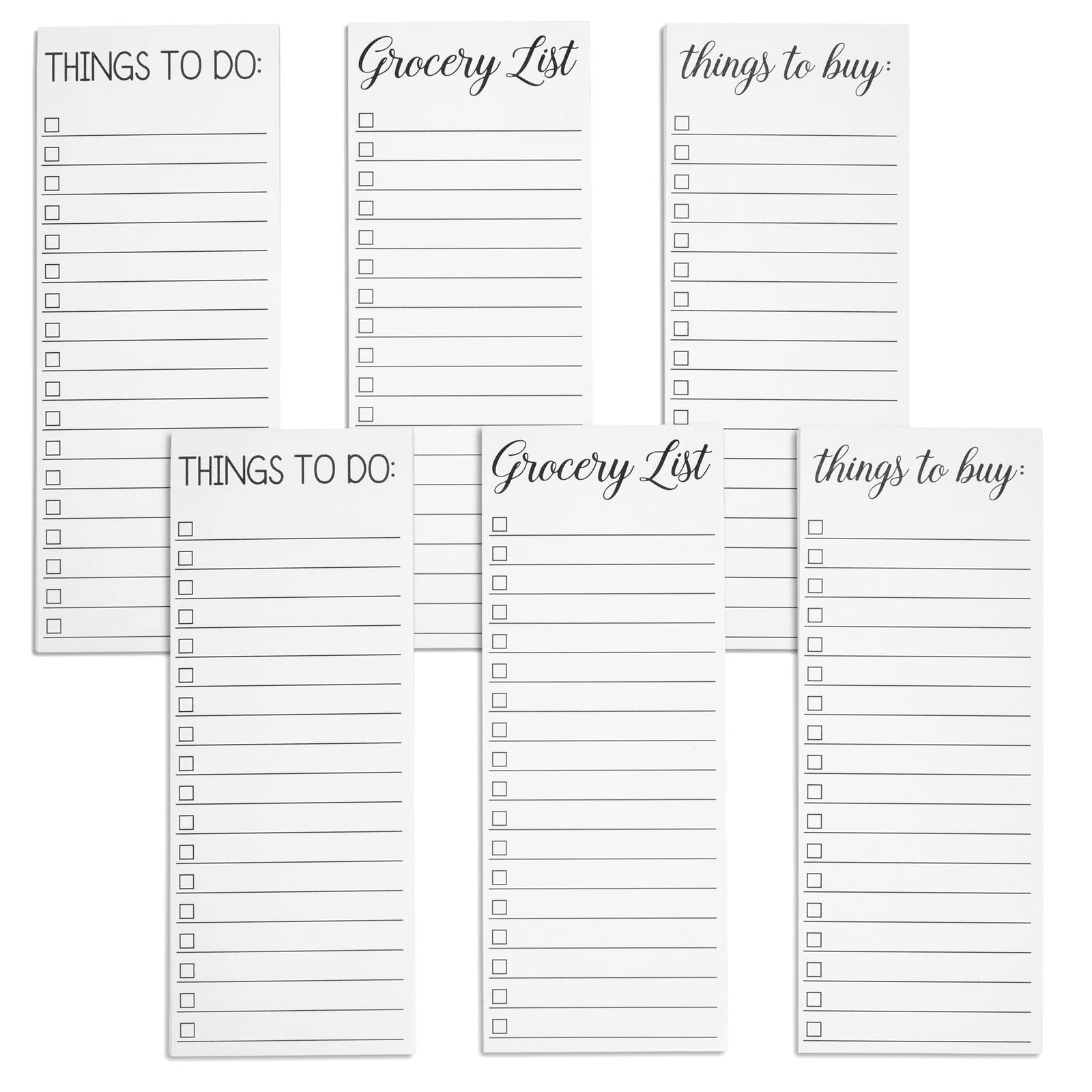 6-Pack Magnetic Refrigerator Notepads, Shopping, Grocery and To Do Panner Pads (3 Designs, 9 x 23 cm)