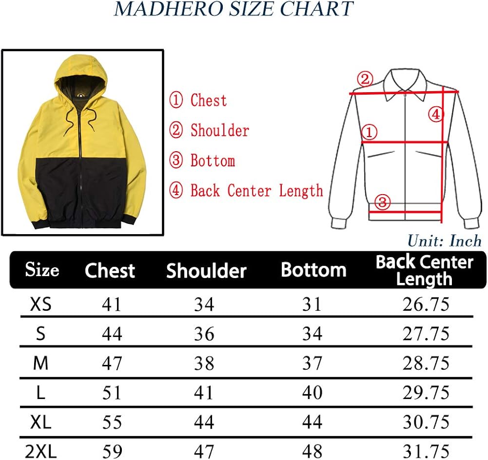 MADHERO Mens Windbreaker Jacket Lightweight 90s Retro Wind Breakers: Clothing