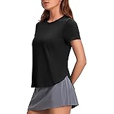 PINSPARK Workout Tops for Women UPF 50+ Yoga Shirts Short Sleeve Athletic Tops with Side Slits Running Gym Tee Top Loose Fit