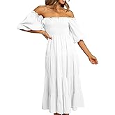 R.Vivimos Women's Summer Cotton Lantern Sleeves Ruffled Off Shoulder A-Line Midi Dresses