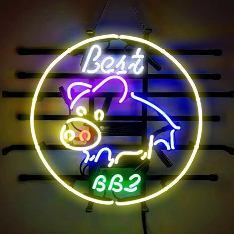 Best Bbq Pig Custom Real Glass Store Home Decor Neon Signs 19x15