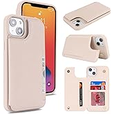 iCoverCase Compatible with iPhone 13 Phone Case with Card Holder, Wallet Case for Women Men RFID Blocking PU Leather Protective Case 6.1 Inch (Beige)