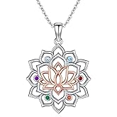 MEDWISE Lotus Necklace 925 Sterling Silver Lotus Pendant Rose Gold-Plated Accent with 7 Chakra Boho Yoga Jewelry Birthday Christmas Gifts for Women Ladies Wife Mother Friend 18+2 inch Chain