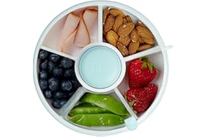 GoBe Kids Small Snack Spinner Flip Bundle with Hand Strap and Sticker Sheet - Reusable Snack Container with 5 Compartment Dispenser and Lid | BPA/PVC Free | Dishwasher Safe | No Spill- Macaron Blue
