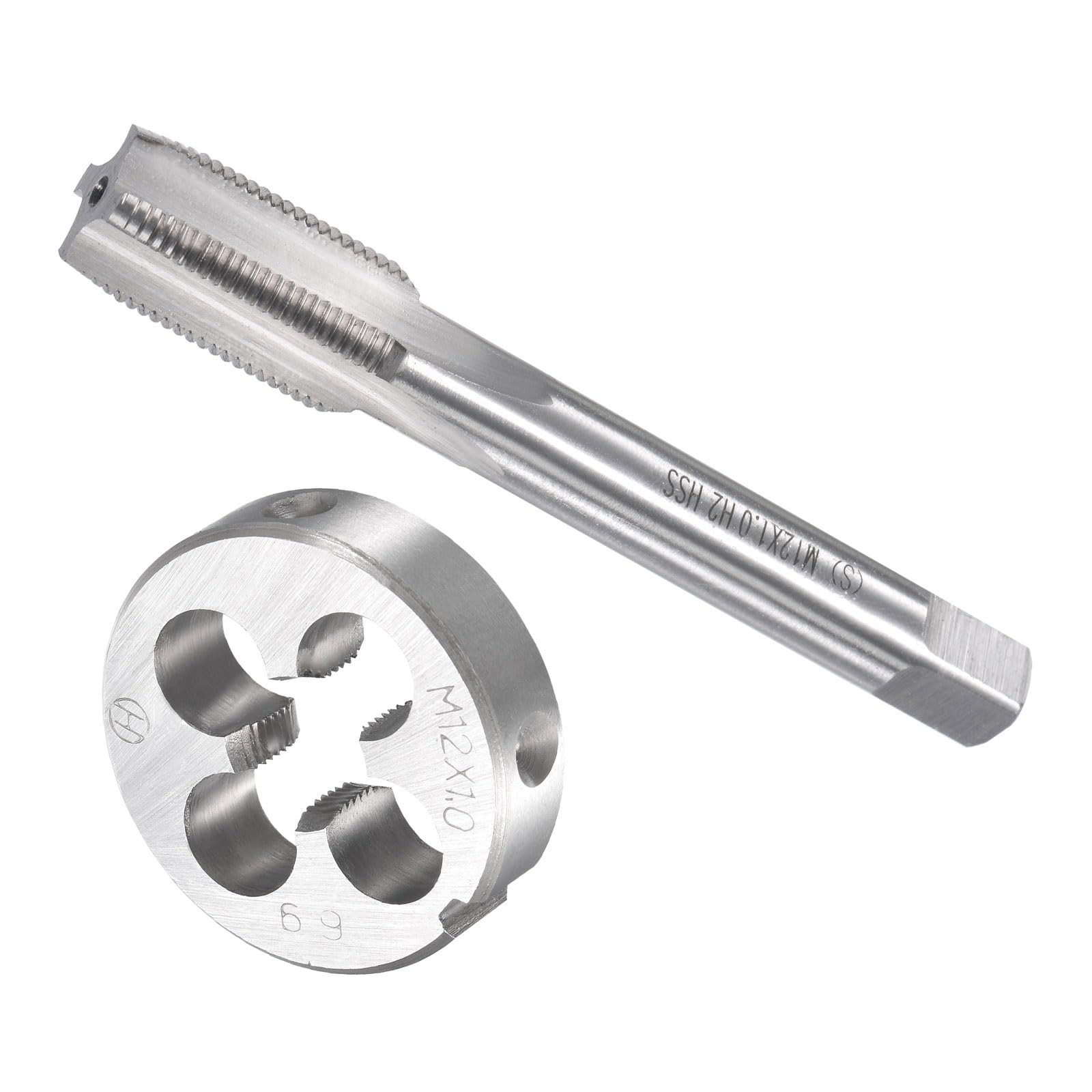 CoCud Tap and Die Set, M12 x 1 Thread, Metric High-Speed Steel Machine Screw Tap & Round Die Tool Kit - (Applications: for Threading Tapping Repairing), 1-Set