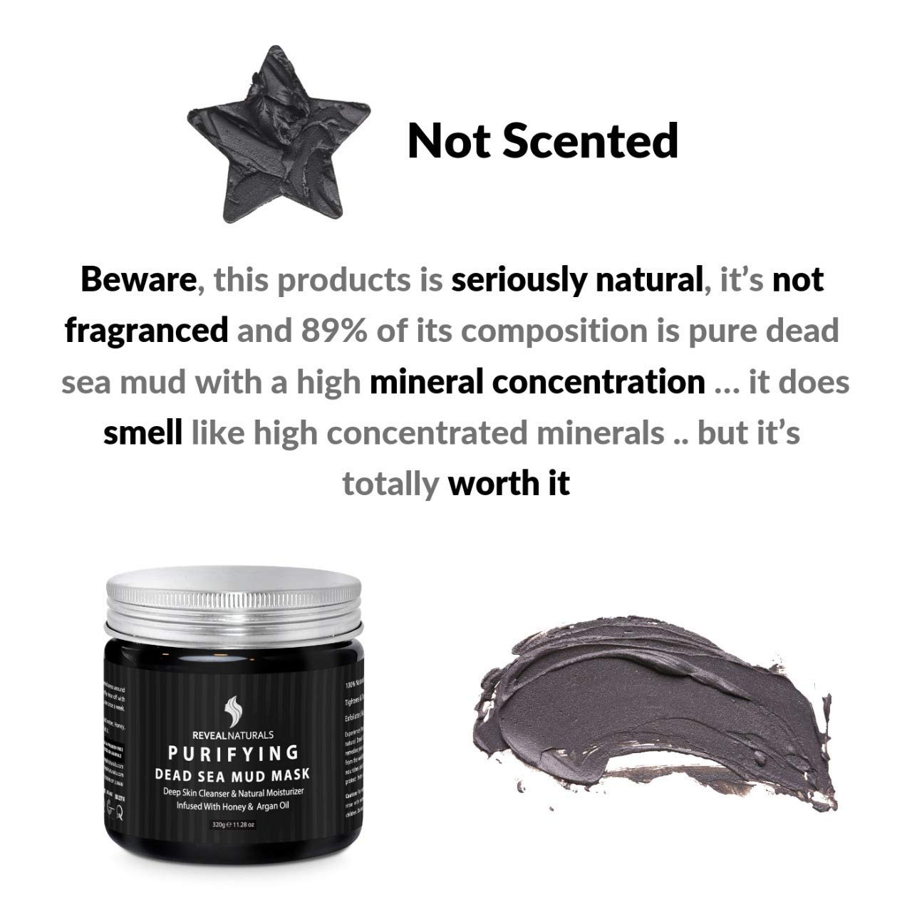 Natural and Organic Face and Body Natural Dead Sea Mud Mask with 23 Dead Sea Minerals and Honey- Best Used As Blackhead Minimizer, Natural Pore Reducer, Dry and Oily Skin and for Acne. (10.6 OZ)