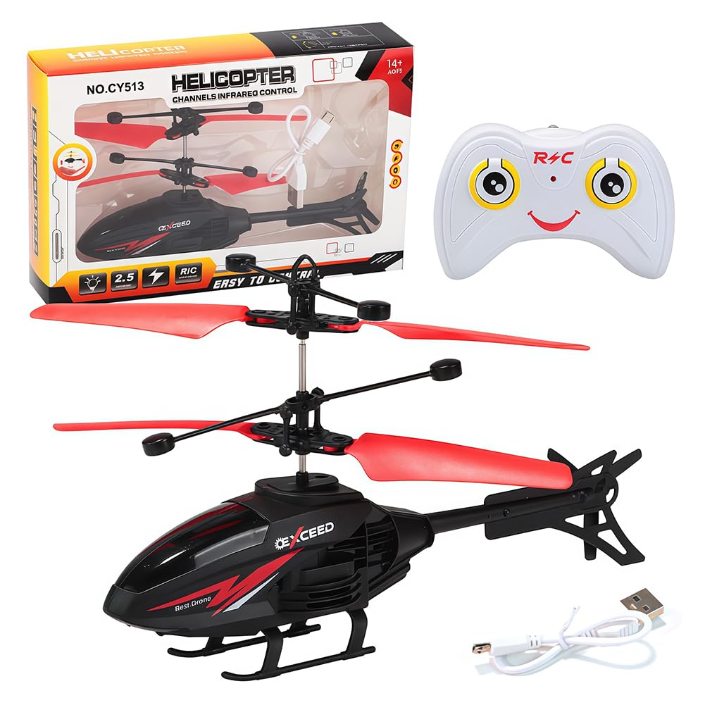 Remote Control Helicopter, RC Helicopters Toy Mini RC Helicopter Remote Control Flying Toy Controlled Aircraft Indoor Airplane Toys Mini Helicopters Models Gifts for Birthday(Red Black,21.7*14*5cm)