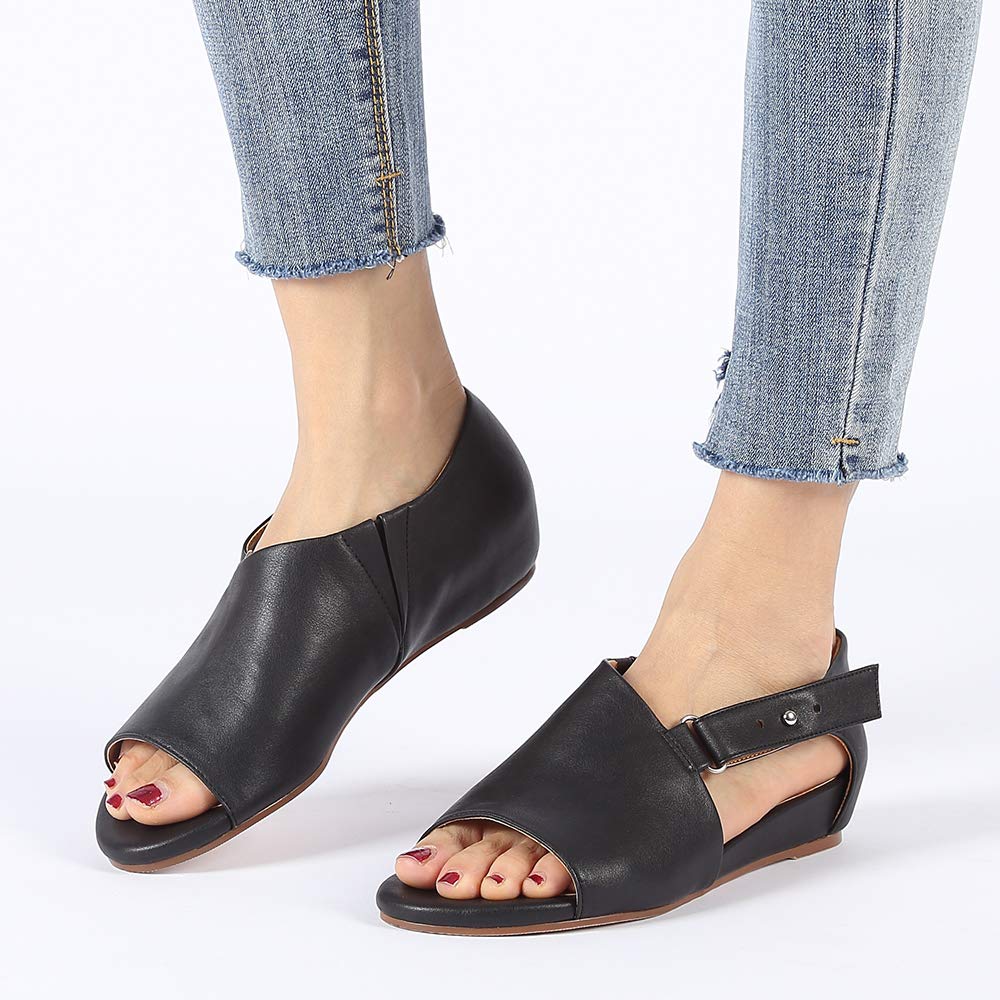 Flat Sandals for Women Leather Strappy Sandals Open Toe Slip on Casual Summer Shoes - Image 3