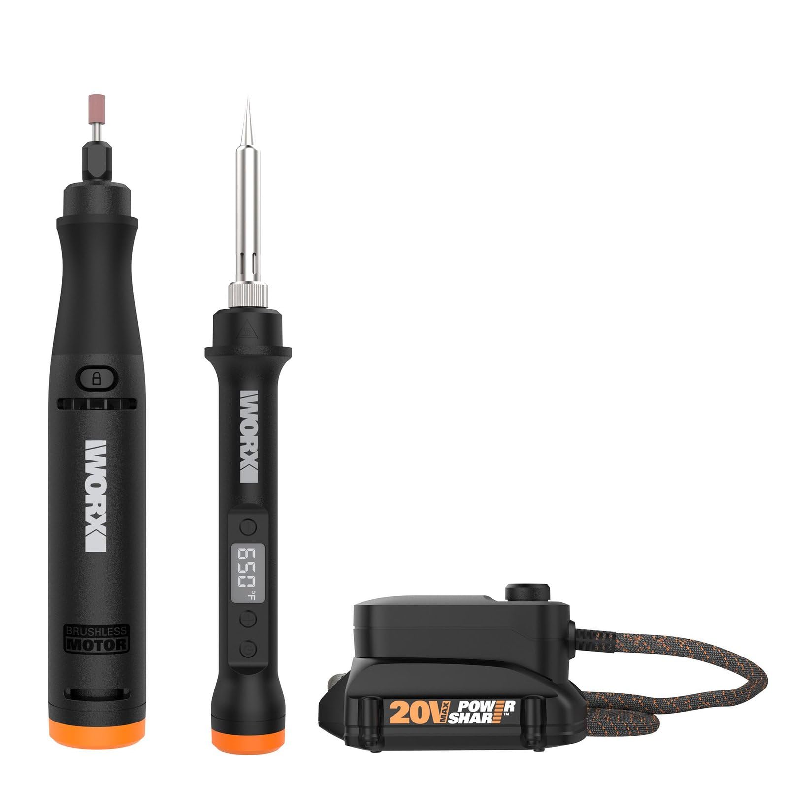 Worx WX989L 20V MAKERX Kit combinado de 2 piezas: herramienta rotativa + pistola de calor con 42 accesorios