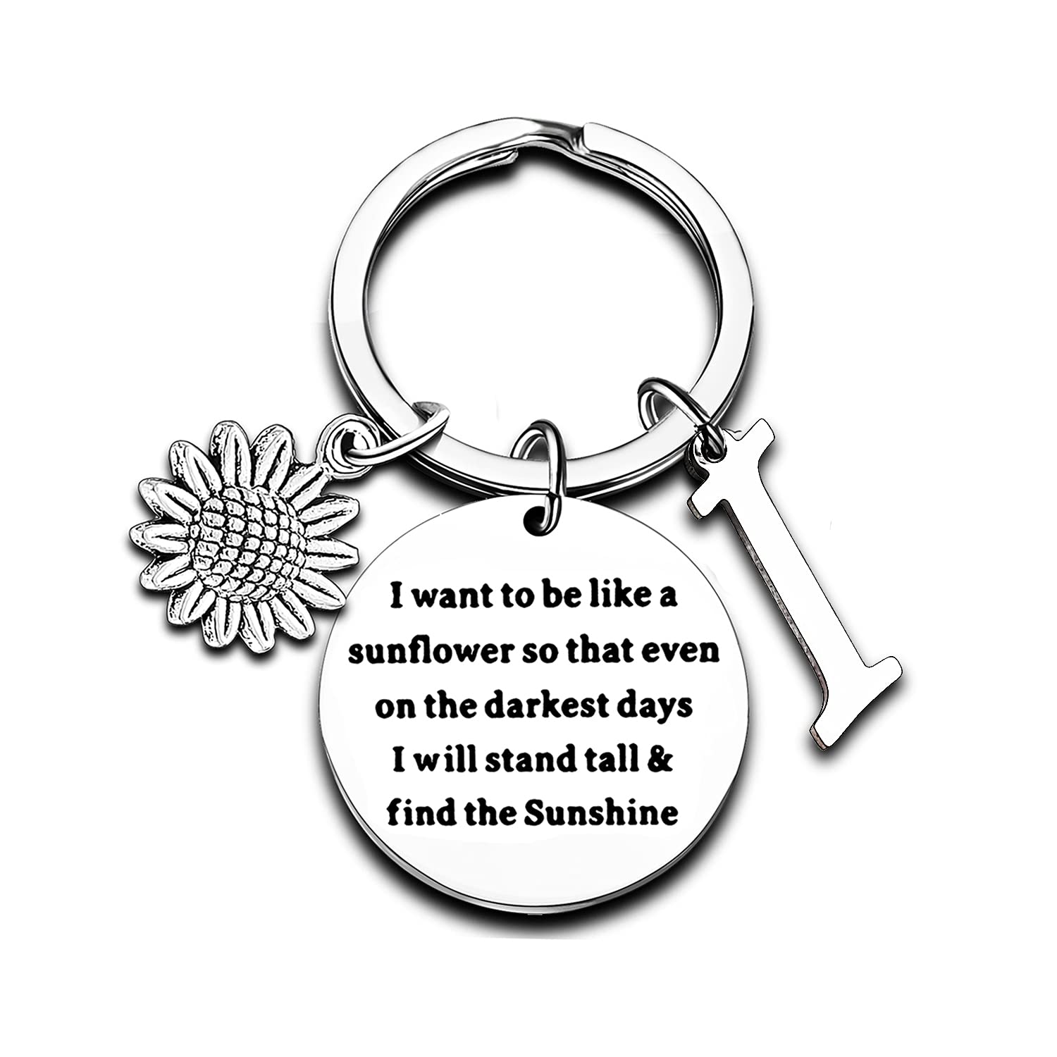 Initial Keyring Letter Sunflower Charm Keychain Inspirational Key Ring Girls Gifts Sunflower Gifts for Women (I) — image 1