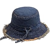 BLUEGLORY Cotton Denim Distressed Bucket Hat, Sun Hat, Hat for Men and Women