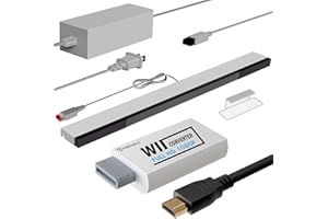 PORTHOLIC 4 in 1 Wii Replacement Wii AC Cable Set + Wii to HDMI Converter + Motion Sensor Bar with Cable and Composite Audio 