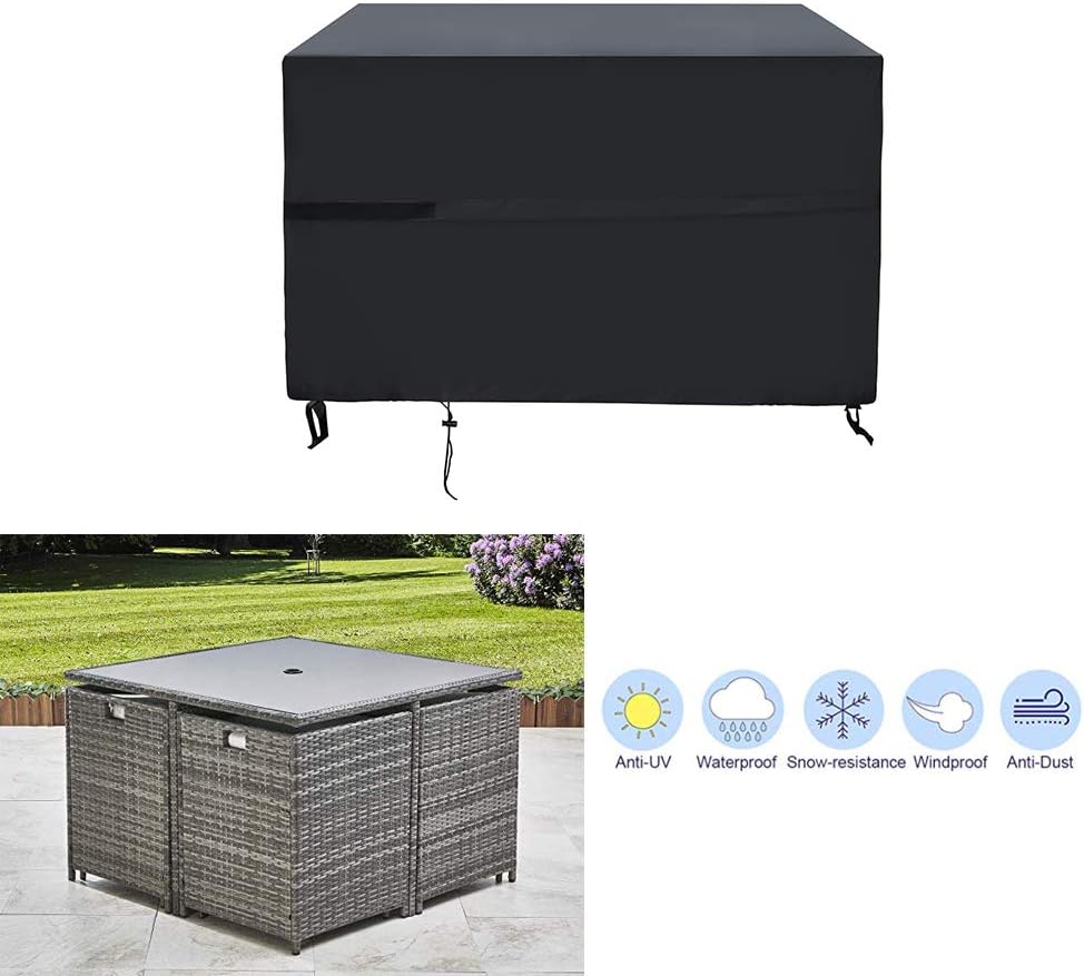 SIRUITON 120x120x74cm Cube Garden Furniture Cover,Heavy Duty Waterproof 420D Oxford Fabric Patio Set Protector with Air Vent,Rattan Cube Garden Table Cover(Square Black)