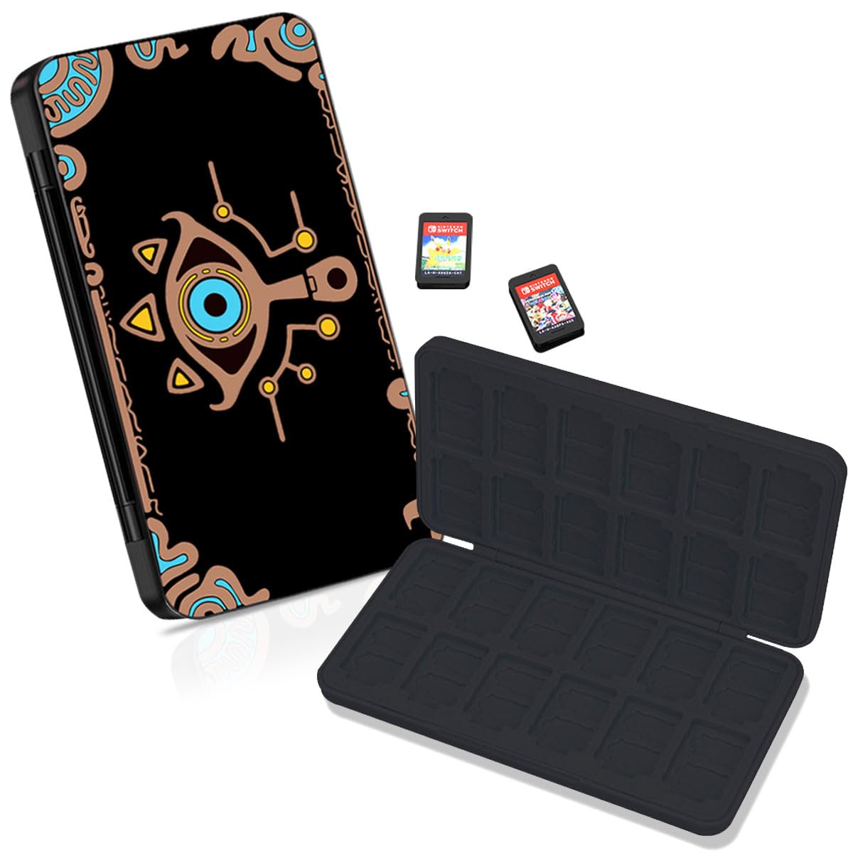Magnetic Closure Game Holder for Nintendo Switch 1/Switch 2/OLED/Lite, Portable Switch Game Case with 24 Games Card Slots & 48 SD Card Slots Hard Cartridge Cases Shell for Switch 1 & Switch 2, Black