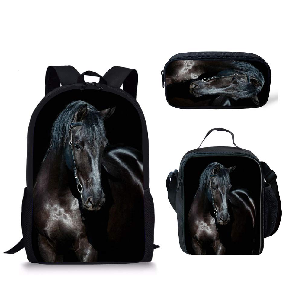 Black Horse Backpack Set 3 Piece, High School Backpack for Teen Boys — image 1