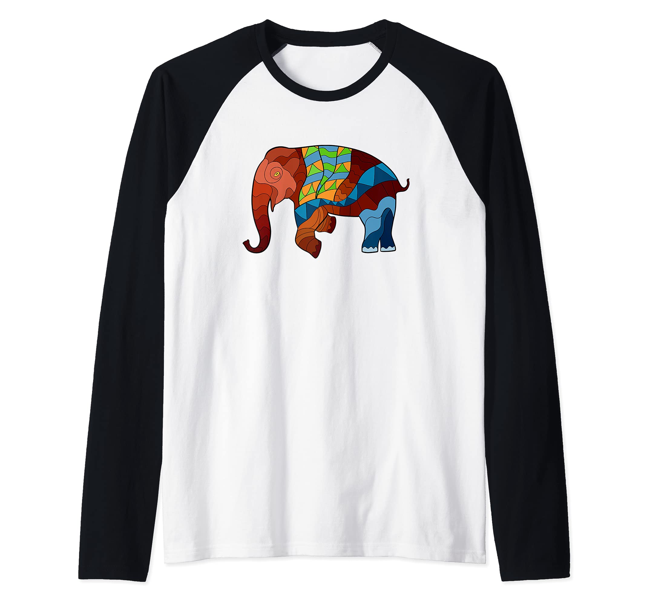 Colorful Indian Elephant Raglan Baseball Tee