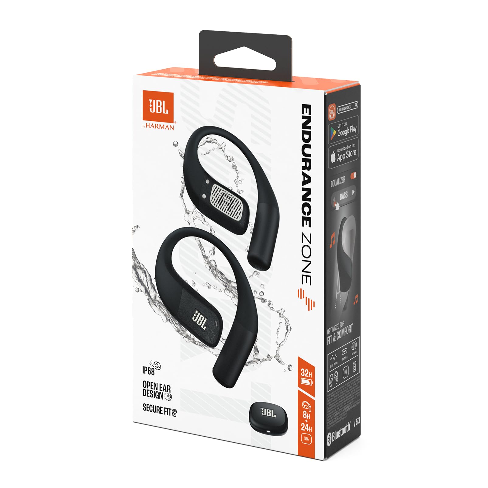 JBL Endurance Zone kabellose Open-Ear Sport-Kopfhörer mit Ohrbügel-Design, JBL OpenSound-Technologie, 32 Stunden Spielzeit, IP68 wasserdicht, Google Finder, JBL Headphones App, Schwarz/Grau 8