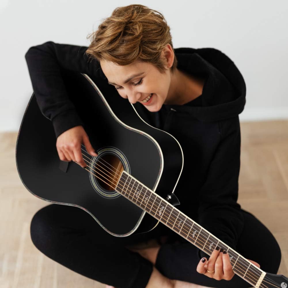 Winzz Acoustic Guitars Full Size, 4/4 Folk Guitar for Beginners Adults Acoustic Steel-string Guitar Black (black) - Image 5