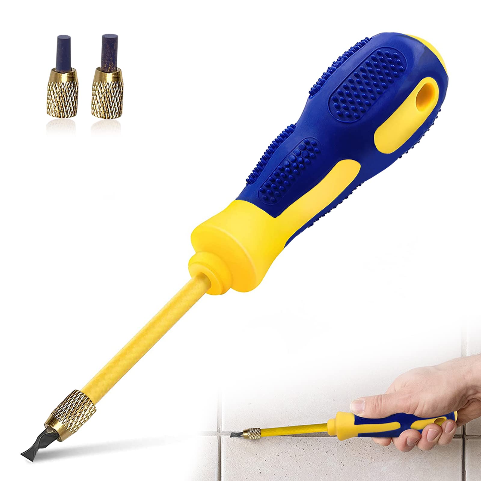 4 In 1 Tile Grout Remover, Grout Scraping Rake Tool with 2 Carbide Alloy Head Grout Clean Remover Scraper for Cleaning Tile Joints/Corner/Seams (0.8mm,2mm,3mm,4mm Head)