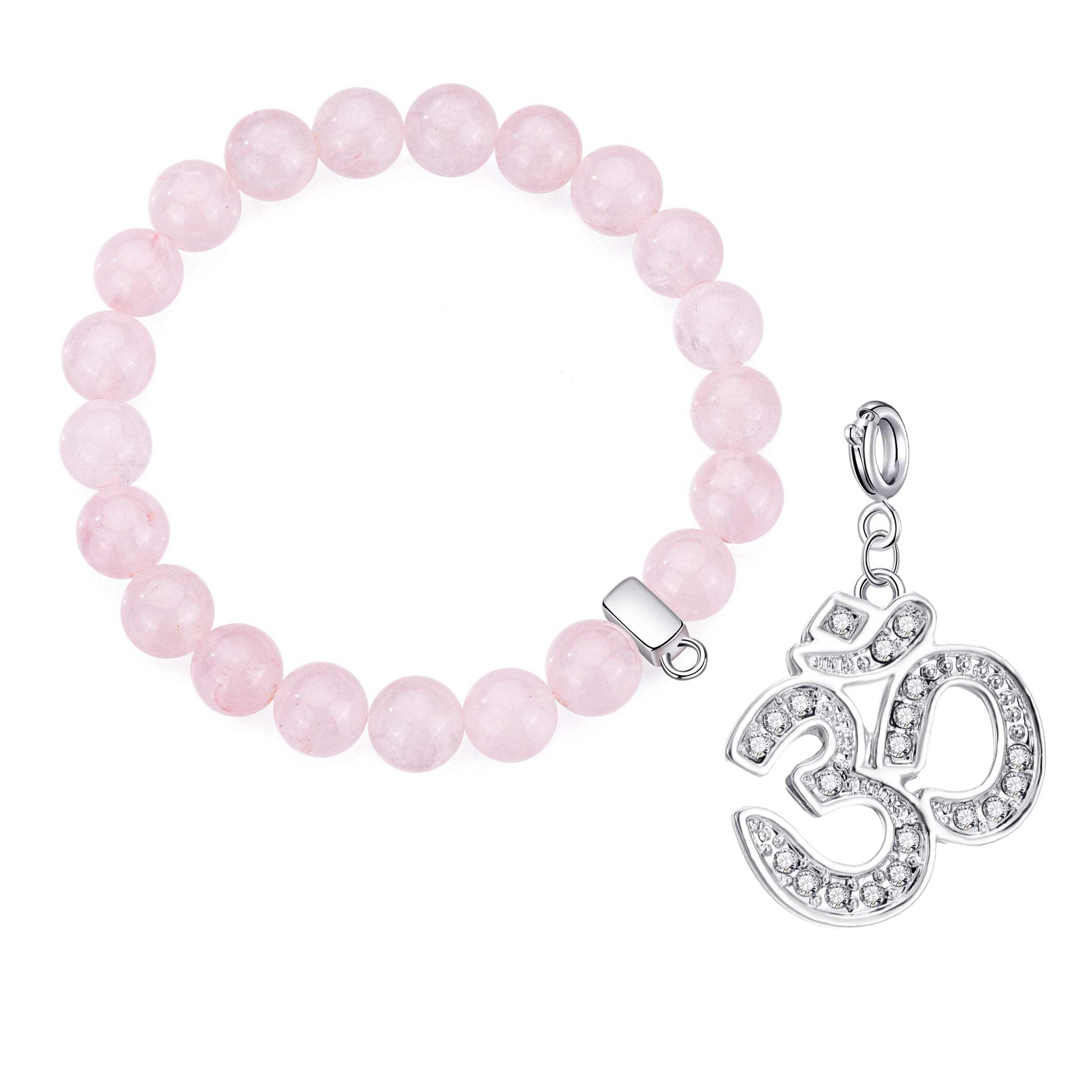 Philip Jones Rose Quartz Gemstone Bracelet with Om Charm Created with Zircondia® Crystals