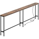 Huuger 70.8 Inch Console Table, Skinny Sofa Table with Charging Station | Narrow Behind Couch Table with Outlet, for Living Room, Sofa Back,Rustic Brown