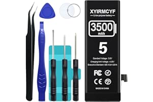 XYIRMCYF 3500mAh Super Capacity Battery Compatible with iPhone 5/5G, 0 Cycle Li-Polymer Replacement Battery for iPhone 5/5G, with Professional Repair Tool Kit