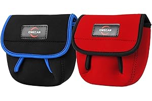 Koalove Fishing Reel Cover Bag 2-Pack, Large & Medium Sizes, Fits 1000-8000 Spinning Reels (Red & Black, M Up to 3000 Series)