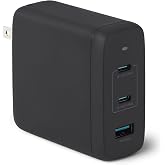 Amazon Basics 120W Fast Charging USB-C Nano GaN Wall Charger, 3-Port for Laptops, Tablets, Phones, Compact Travel-Friendly Size, Black