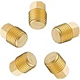 Legines Solid Brass Pipe Fitting, 1/4" NPT Male Square Head Plug (5 pcs)