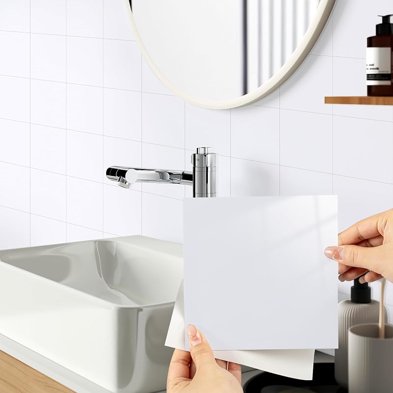 Hode White Tile Stickers 24 pcs 15x15cm Self Adhesive Waterproof Glossy
