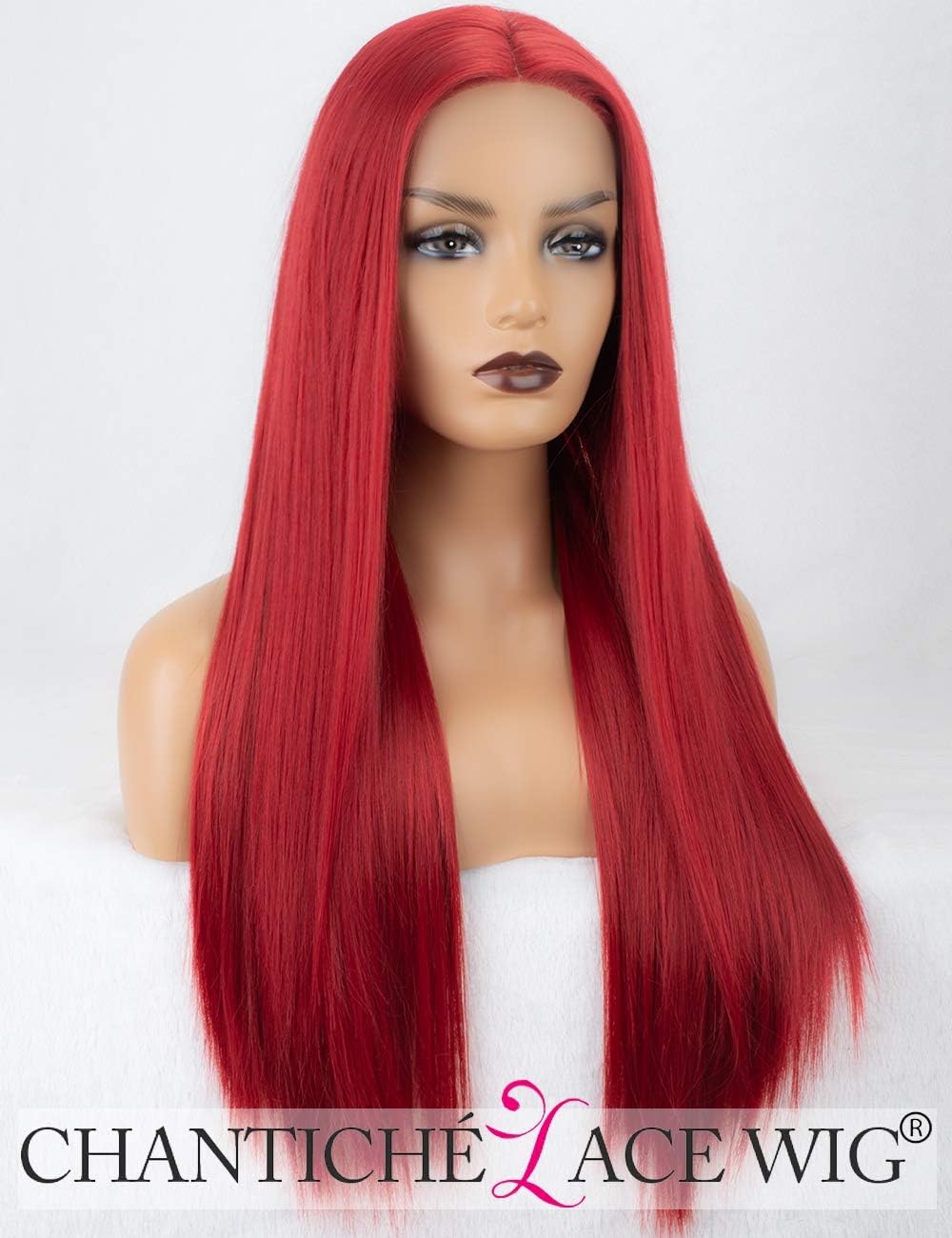 Chantiche Red Lace Front Wig Synthetic Hair for Cosplay Long Straight Wigs with Free Part Heat Resistant