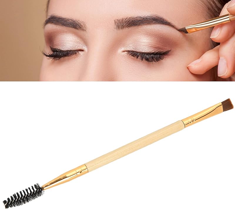 Brrnoo Double Ended Eyebrow Brush Angled Spoolie Wood Handle Makeup Tool