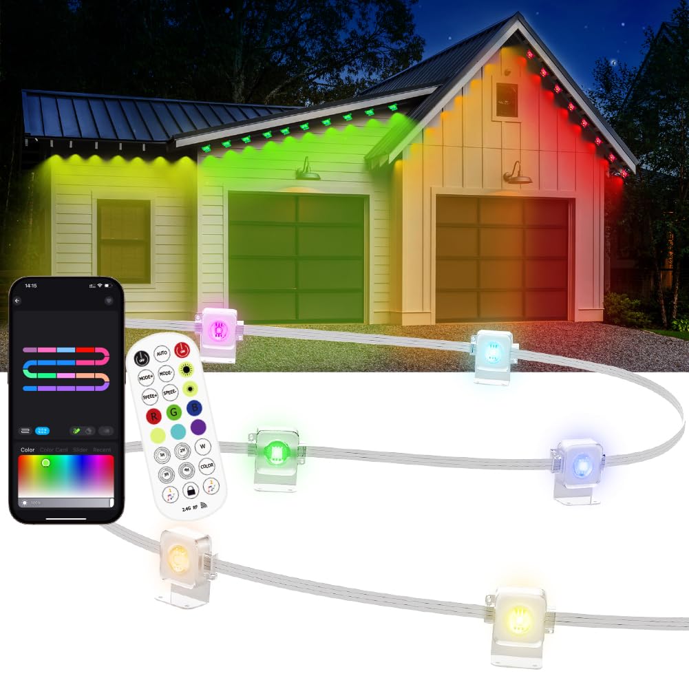 Photo 1 of 100ft Permanent Outdoor Light, Smart RGB Plus IC Outside Lights for House, App/Remote Control String Light, Work with Alexa, IP67 Waterproof LED Strip for Daily Party Christmas All Holiday Decor