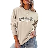JBF Cloth Flower Sweatshirt Womens 80s Vintage Minimalistic Floral Printed Long Sleeves Sweatshirt Pullovers Tops