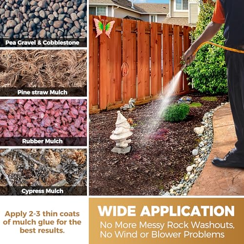 BALORIZ 35oz Mulch Glue & Rock Glues for Landscaping, Pea Gravel & Bark, Strong Stabilizing Gravel Glue with Sprayer Ready to Use Non Toxic Mulches Glues for Rocks Locking Most Mulches