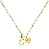 M MOOHAM Heart Initial Necklace for Women Girls - 14K Gold Plated Letter A-Z Pendant Necklace Dainty Heart Necklaces Tiny Initial Necklaces Birthday Gifts for Women Jewelry
