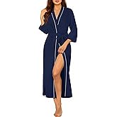 Ekouaer Robes for Women Long Knit Bathrobe Lightweight 3/4 Sleeves Kimono Robe Soft Sleepwear with Pockets S-XXL