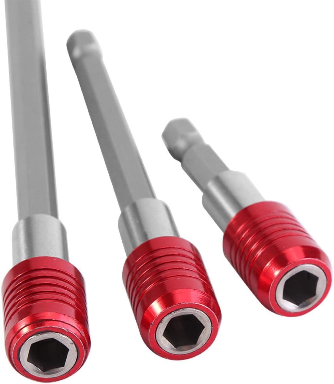 Akozon 3pcs Bit Holder Extension Bar Magnetic Drill Bit Set Hex Shank Socket Adapter for 1/4inch Hex Shank Electric Screwdriver Bits (Red) - Image 3
