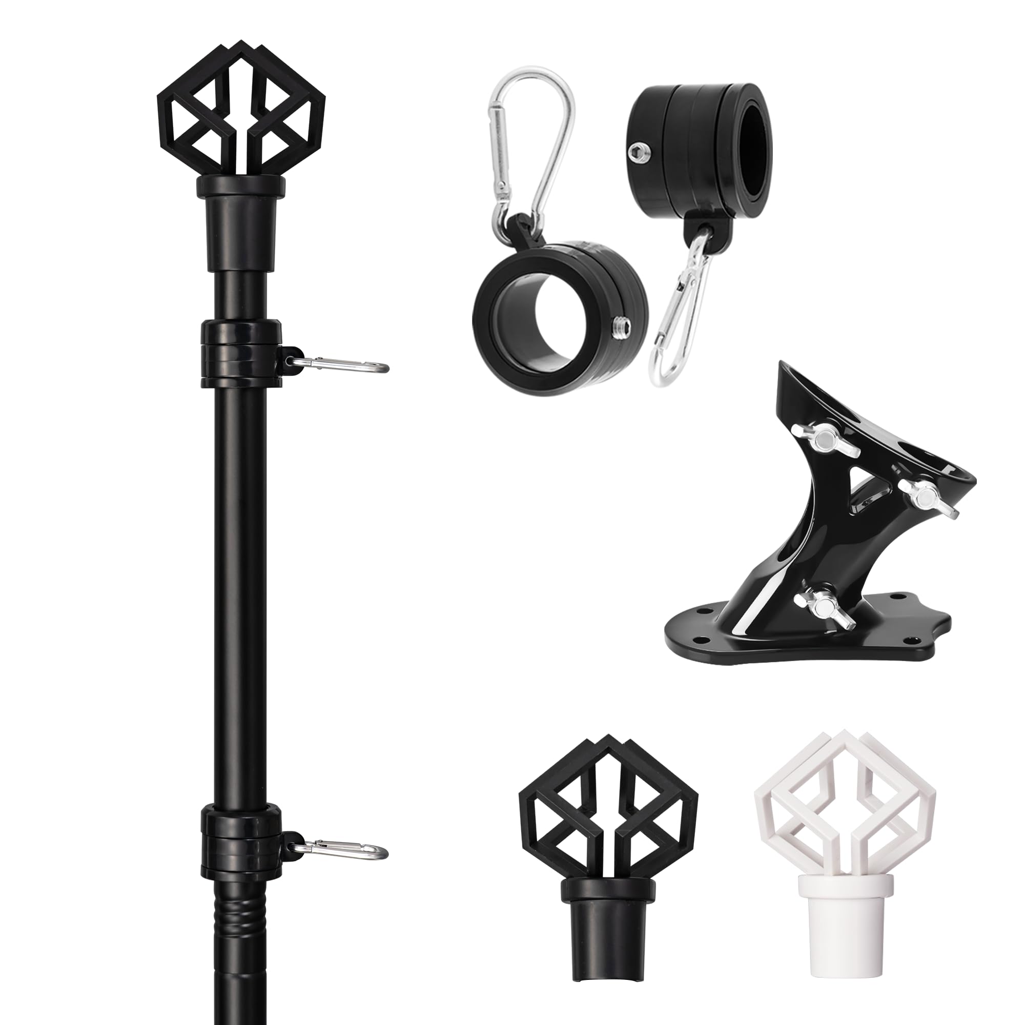 Photo 1 of Widyana Flag Pole for Outside-5ft with Plastic Decorative Finial, Matte Black Flagpole Kit with Metal Holder, Two Tangle-Free Flag Pole Rings for House, Porch, Yard