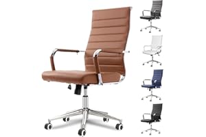 LEPDEP Okeysen Office Desk Chair, Ergonomic Leather Modern Conference Room Chairs, Executive Ribbed Height Adjustable Swivel Rolling Chair for Home Office. (Brown)