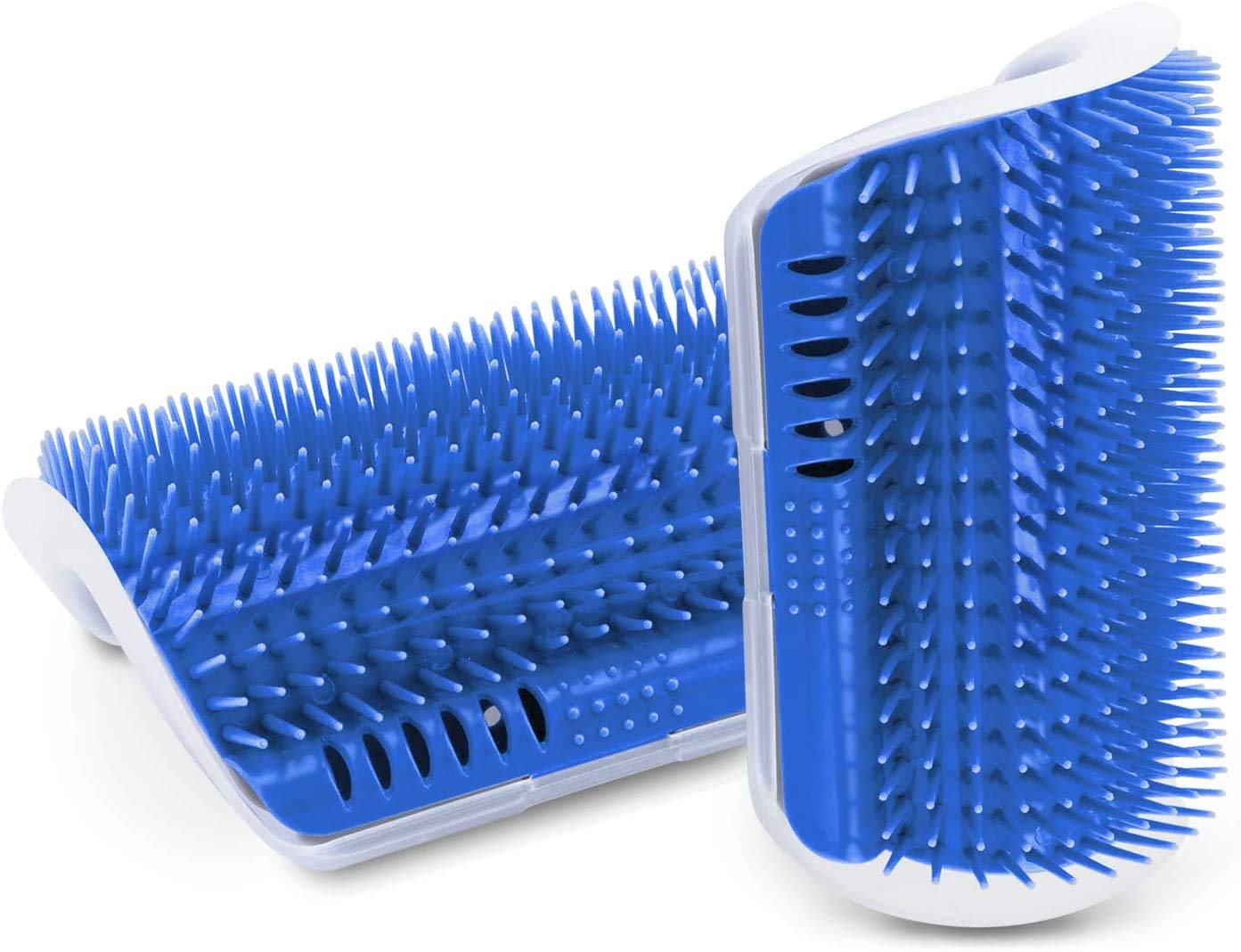 2Pcs Cat Self Groomer Brush with Catnip - Wall Corner Mounted Massage Grooming Comb, Scratcher and Brush for Long & Short Hair Cats to Rub, Softer Massage Toy for Cats (Blue)