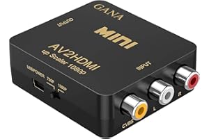 GANA RCA to HDMI, 1080P Mini RCA Composite CVBS AV to HDMI Video Audio Converter Adapter Supporting PAL/NTSC with USB Charge Cable for PC Laptop Xbox PS4 PS3 TV STB VHS VCR Camera DVD (Black Gold)