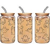 Qubereeree Funny Cat Yoga Cup Gifts for Women Cats Lovers, Cute Cat Mom Gift, Novelty Gifts for Women, Daughter, Sister, Aunt, Wife, Friends, Humor Birthday Gift Glass Cup