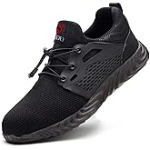 SUADEX Steel Toe Shoes for Men Women Indestructible Steel Toe Sneakers Lightweight Work Safety Shoes Puncture Proof Composite Toe Black 13.5 Women/12 Men