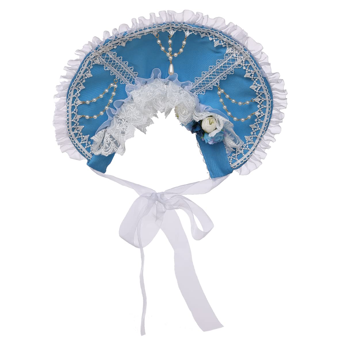 COSDREAMER Women Sun Hat cosplay lolita Victorian Lace Flowers Bonnet Hat (pink one) (blue) — image 1