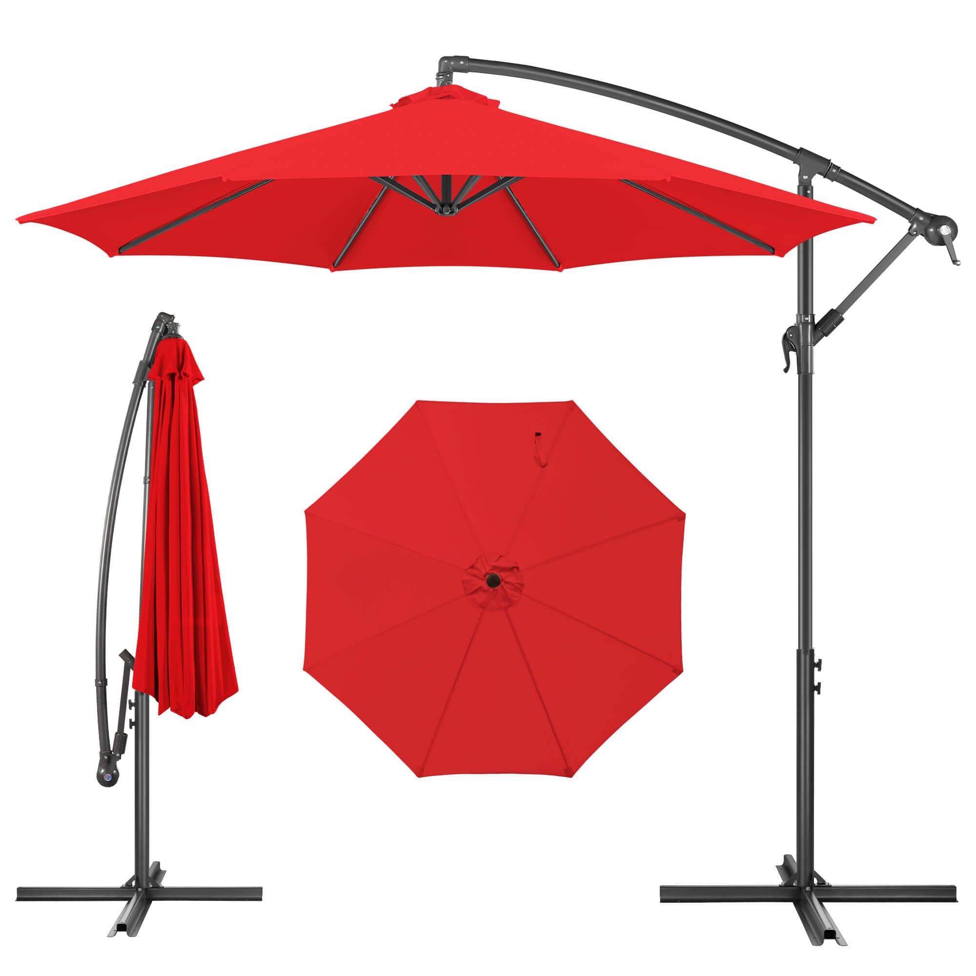Photo 1 of FLAME&SHADE 10ft Cantilever Patio Umbrella Outdoor, Large Offset Umbrella with Crank and Cross Base, UPF 50+ UV Protection Hanging Umbrella for Pool Deck Garden, Red