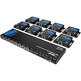 OREI 1x8 HDMI Extender Splitter Multiple Over Single Cable CAT6/7 1080P with IR Remote EDID Management - Up to 165 Ft - Loop