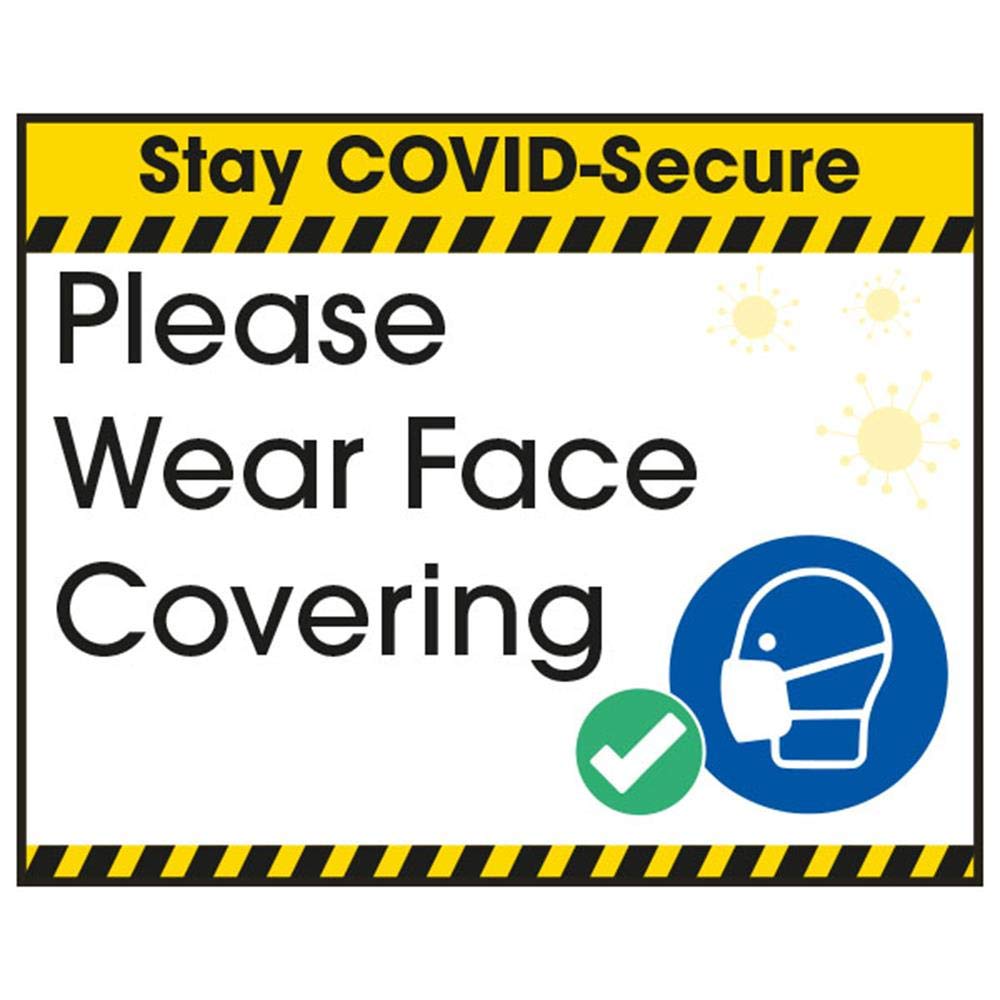 V Safety E2:E3COVID-Secure Sticker - Wear Face Coverings - 100mm x 80mm - Self Adhesive Vinyl