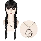 M MISS U HAIR Women Long Black Braids Wig with Bangs Long Straight Pigtails Wig for Adult Costume Halloween Wig